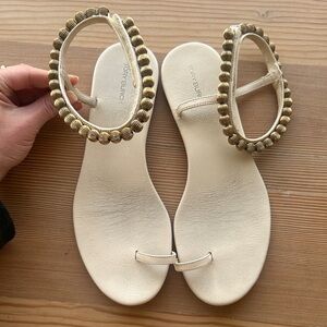 Tory Burch White Sandals with Gold Beaded Straps
